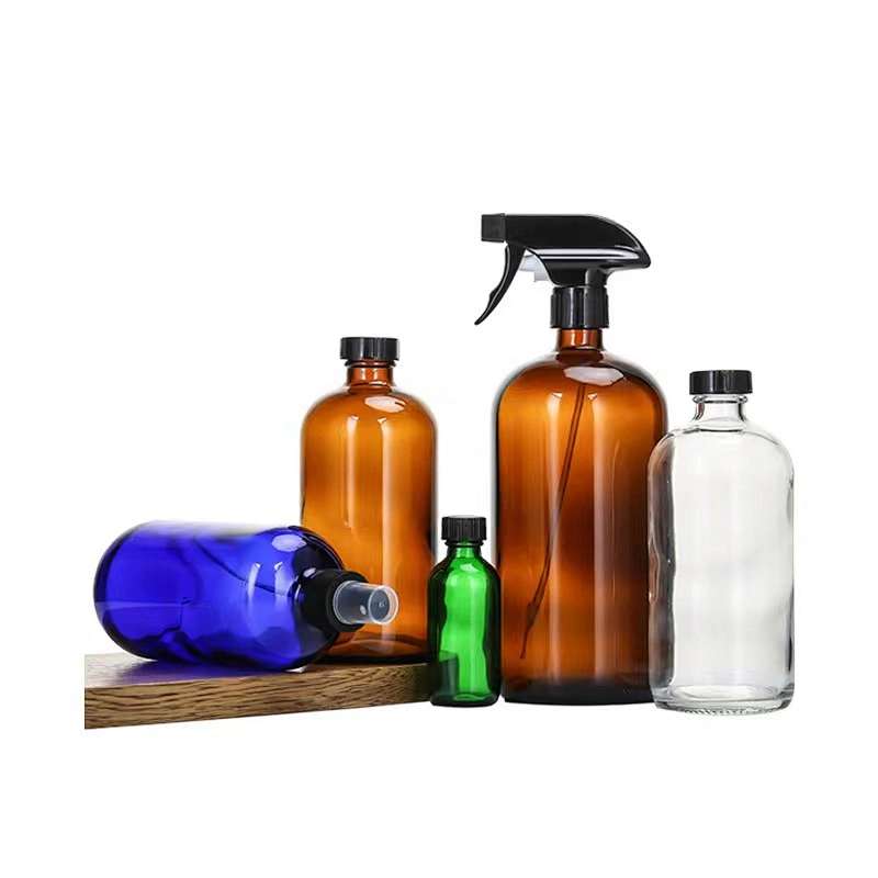 480ml Glass Boston Bottle 500ml 1000ml big Capacity  glass bottle Lotion Shampoo Bathing Soap with Pump sprayer bamboo collar
