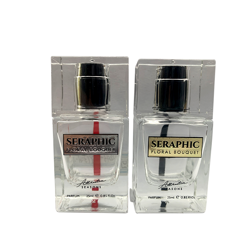 Custom transparent square ladies 25ML perfume spray glass bottle