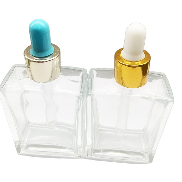 High-end customized color 50ml square clear glass rectangle glass dropper bottles