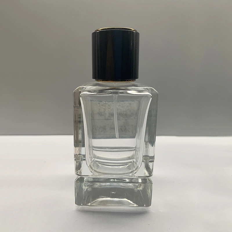 50ml square transparent silver nozzle glass perfume bottle