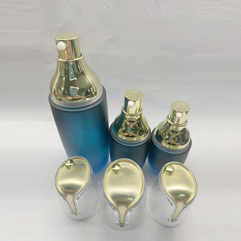 Blue color 40ml 100ml 120ml cosmetic glass lotion bottle with pump