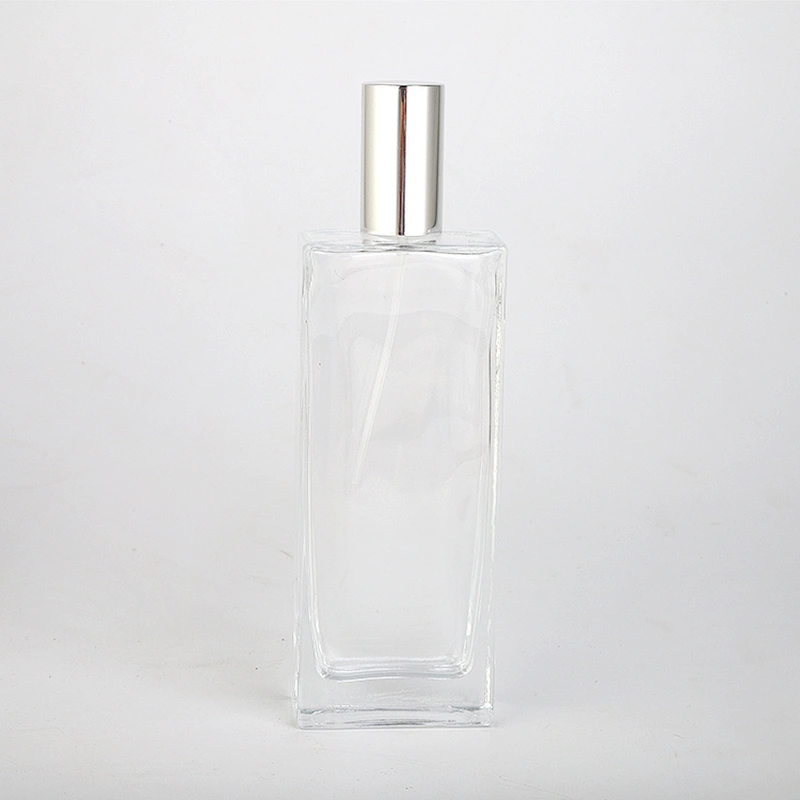 Hot sale round shape glass perfume bottle with silver grey spray pump