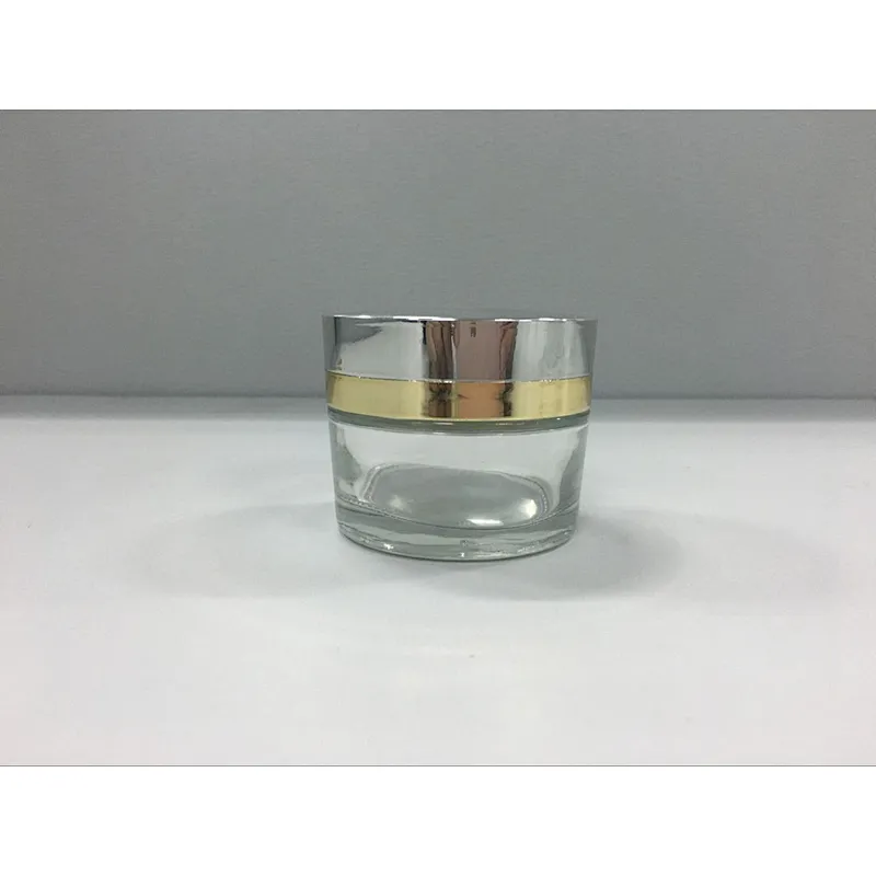 30ml and 50ml glass cosmetic jar with gold or silver lid for cream packaging