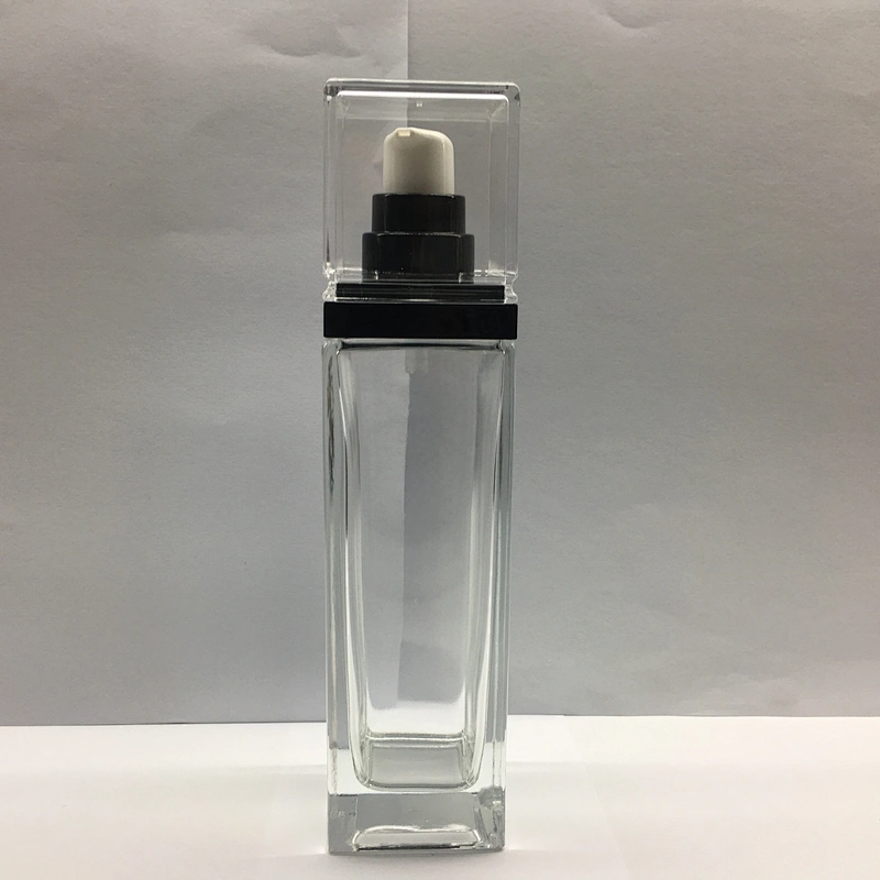 Square Glass Cosmetic Bottles Set Cream jars and Lotion Bottles with Pump or Cap