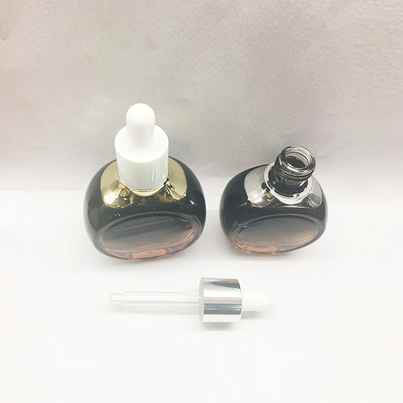 Empty Flat Round Flat Skin Care Glass Dropper Bottle
