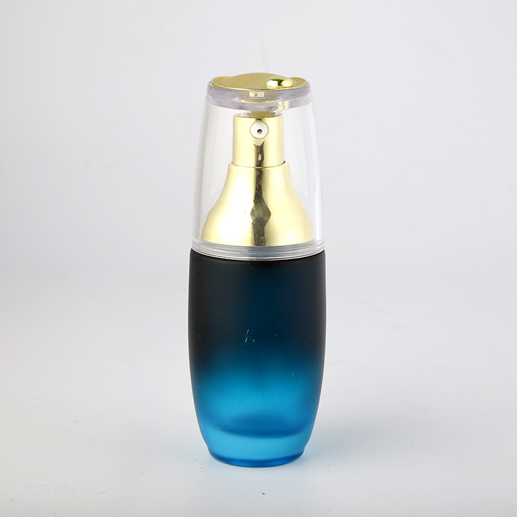 China manufacture  Cosmetic packaging 40ml  empty luxury frosted oval glass lotion pump bottle