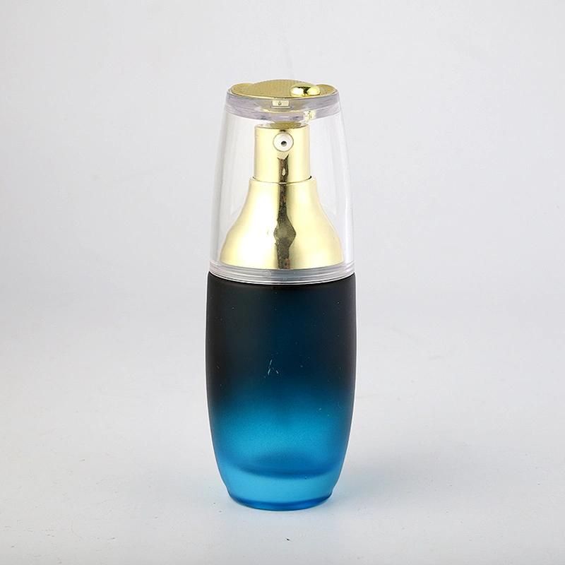 China manufacture  Cosmetic packaging 40ml  empty luxury frosted oval glass lotion pump bottle
