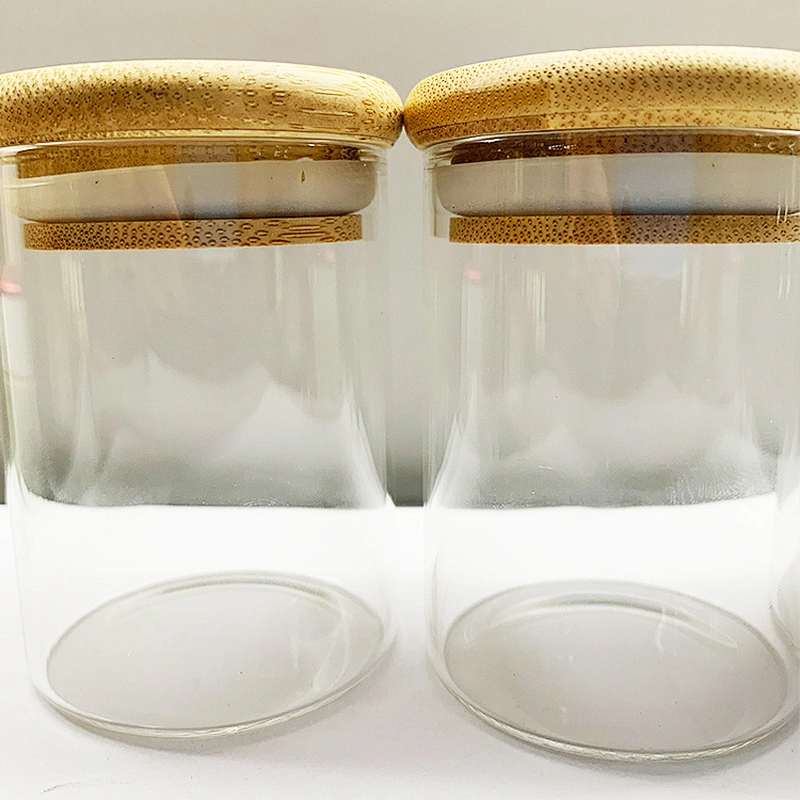 Air Tight Round Glass Food Storage Seal Jar with Natural Bamboo Lid