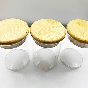 Air Tight Round Glass Food Storage Seal Jar with Natural Bamboo Lid