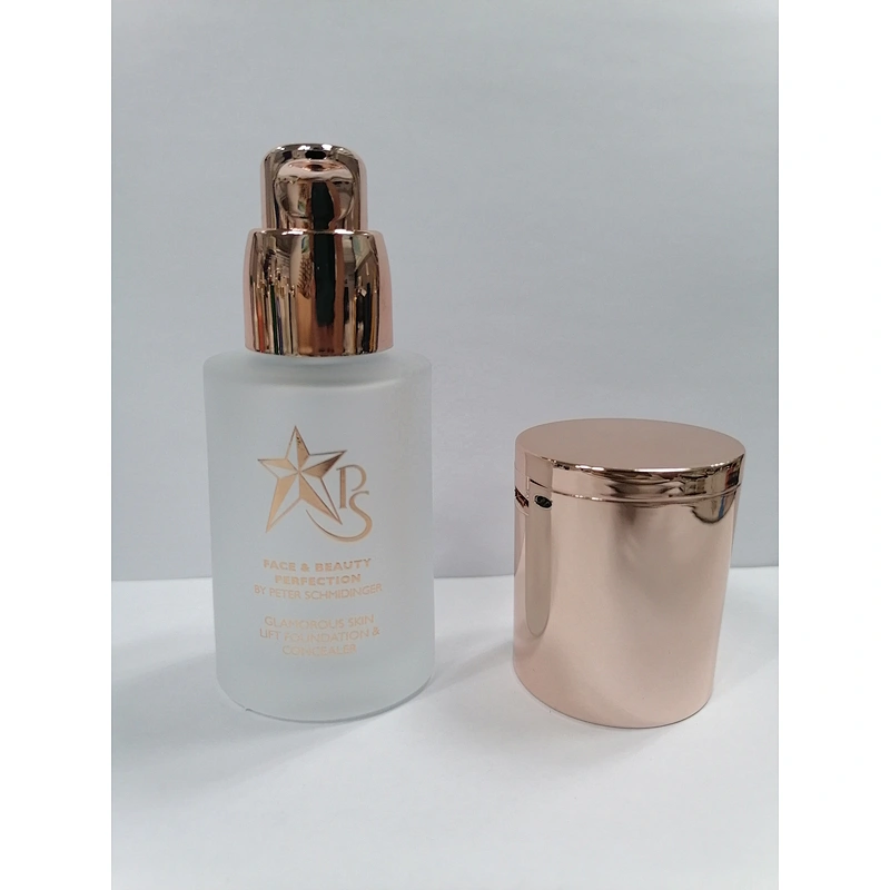 New Arrival   30ml glass   foundation bottle  with  mirror gold pump and clear cap, Customized color,  silk screen logo