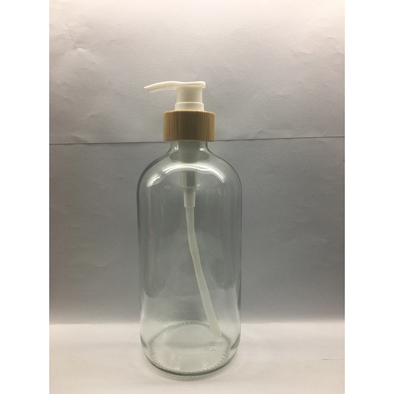480ml Glass Boston Bottle 500ml 1000ml big Capacity  glass bottle Lotion Shampoo Bathing Soap with Pump sprayer bamboo collar