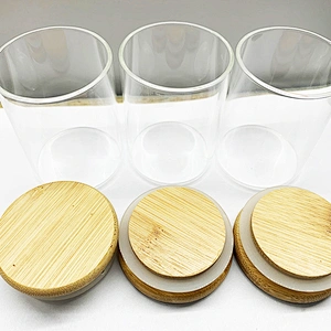 Air Tight Round Glass Food Storage Seal Jar with Natural Bamboo Lid