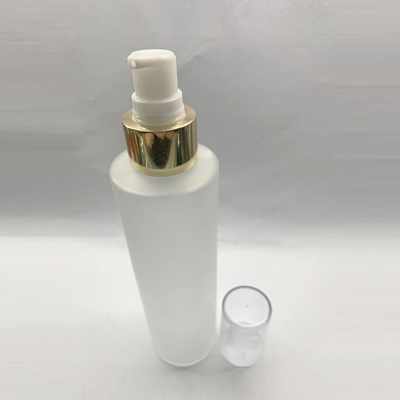 150ml frosted white pump spray glass cosmetic bottle with transparent cap