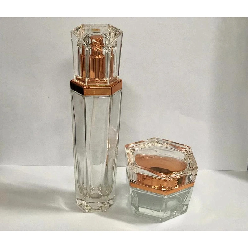 Luxury Transparent Cream Jar Six Sides Packaging Glass Cosmetic Bottles