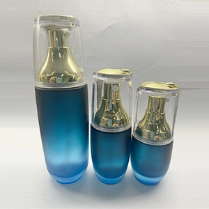 Blue color 40ml 100ml 120ml cosmetic glass lotion bottle with pump