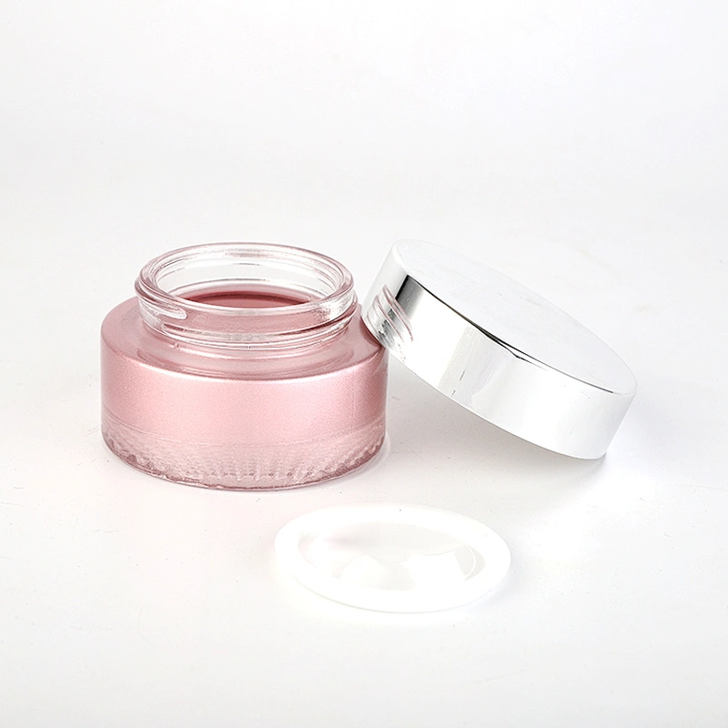 Custom glass container plastic lid matt pink cosmetic jar for skin cream