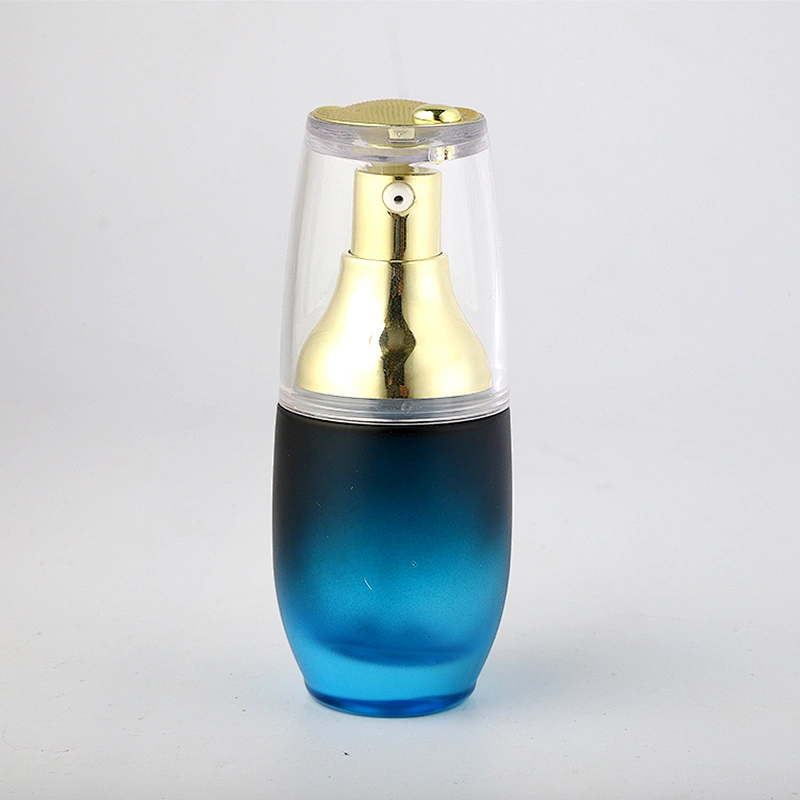 China manufacture  Cosmetic packaging 40ml  empty luxury frosted oval glass lotion pump bottle
