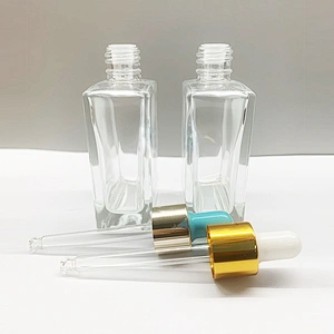 High-end customized color 50ml square clear glass rectangle glass dropper bottles