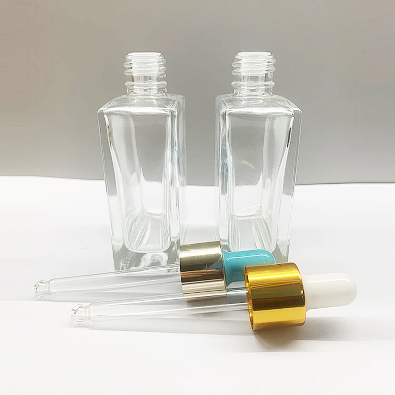 High-end customized color 50ml square clear glass rectangle glass dropper bottles
