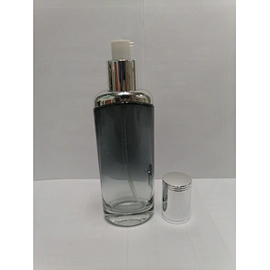 low price with good quality glass cosmetic empty round silver  pump bottles for skincare with  with light silver lid packaging