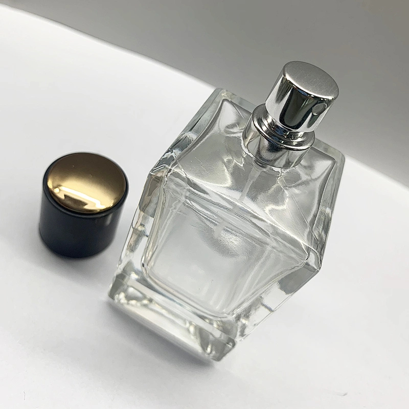 50ml square transparent silver nozzle glass perfume bottle