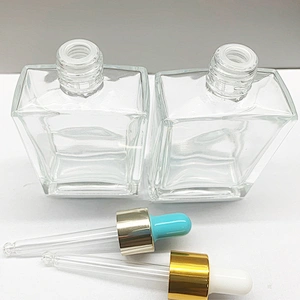 High-end customized color 50ml square clear glass rectangle glass dropper bottles