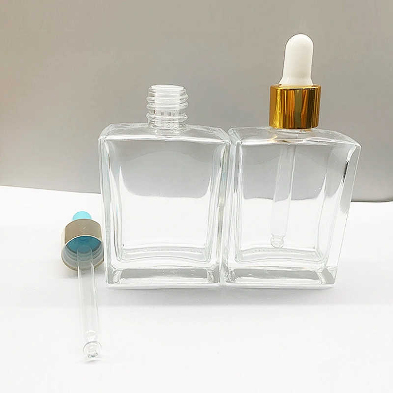 High-end customized color 50ml square clear glass rectangle glass dropper bottles