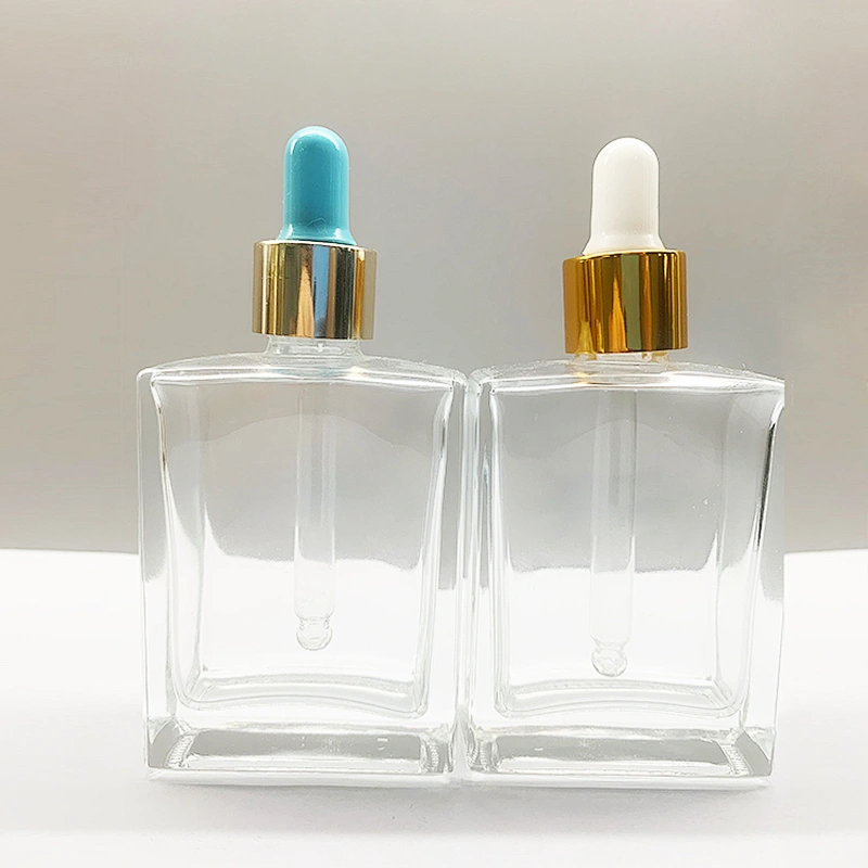 High-end customized color 50ml square clear glass rectangle glass dropper bottles