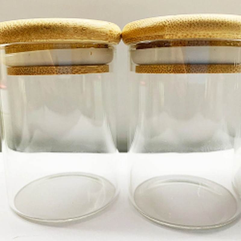 Air Tight Round Glass Food Storage Seal Jar with Natural Bamboo Lid