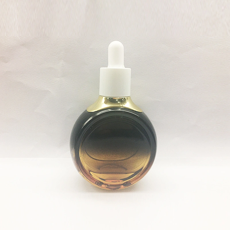 Empty Flat Round Flat Skin Care Glass Dropper Bottle