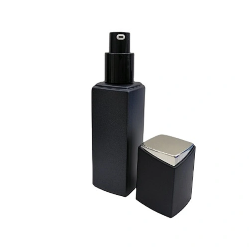 Refillable empty cosmetic glass packaging set 120ml 100ml 50ml 50g 30g lotion bottles and cream jars matt black surface