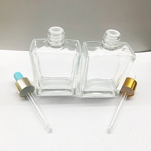 High-end customized color 50ml square clear glass rectangle glass dropper bottles
