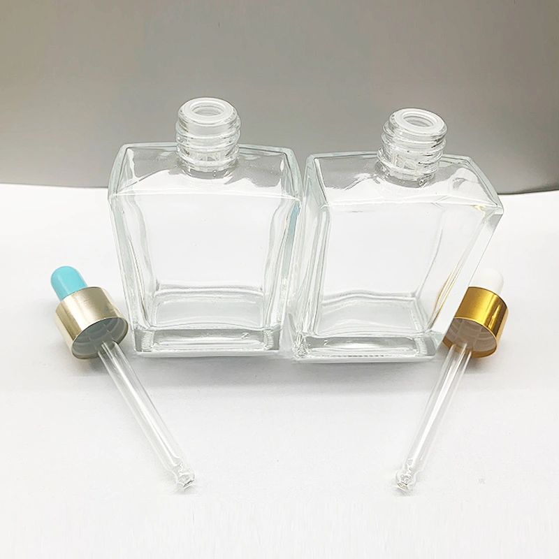 High-end customized color 50ml square clear glass rectangle glass dropper bottles