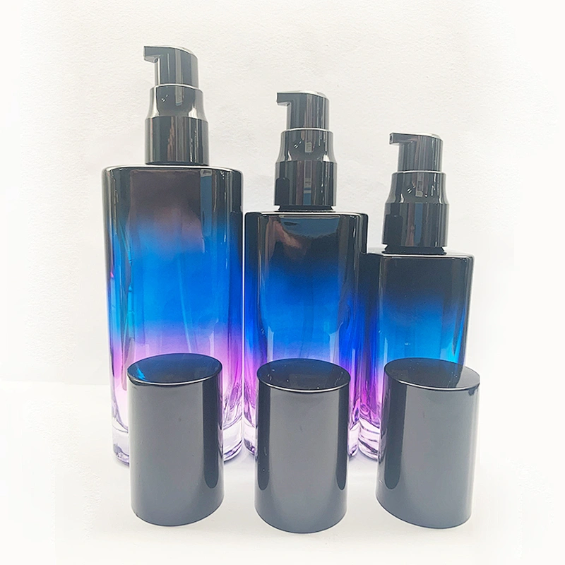 China Best Selling Custom Color Cosmetic Container Emulsion Glass Pump Bottle Face Care Bottle