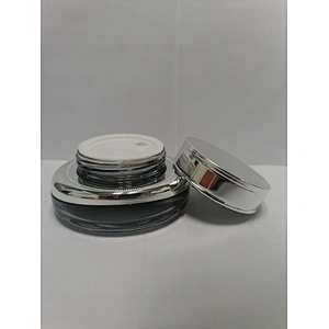 low price with good quality glass cosmetic empty round silver  pump bottles for skincare with  with light silver lid packaging
