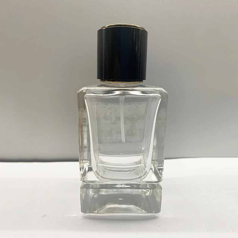 50ml square transparent silver nozzle glass perfume bottle