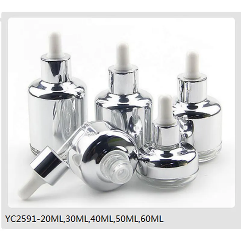YC2591 glass dropper bottle with aluminum collar and shoulder