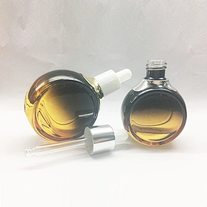 Empty Flat Round Flat Skin Care Glass Dropper Bottle