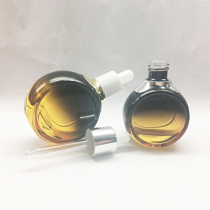 Empty Flat Round Flat Skin Care Glass Dropper Bottle
