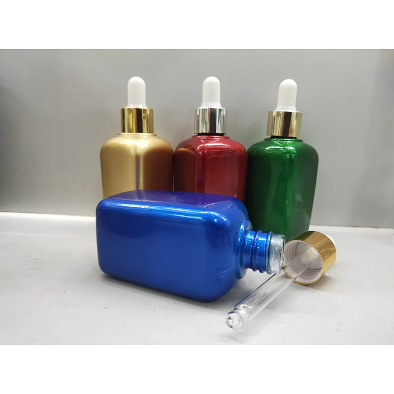 Hot sell 30 50ml empty essencial oil glass packaging cosmetic dropper bottle with aluminum shoulder and pump