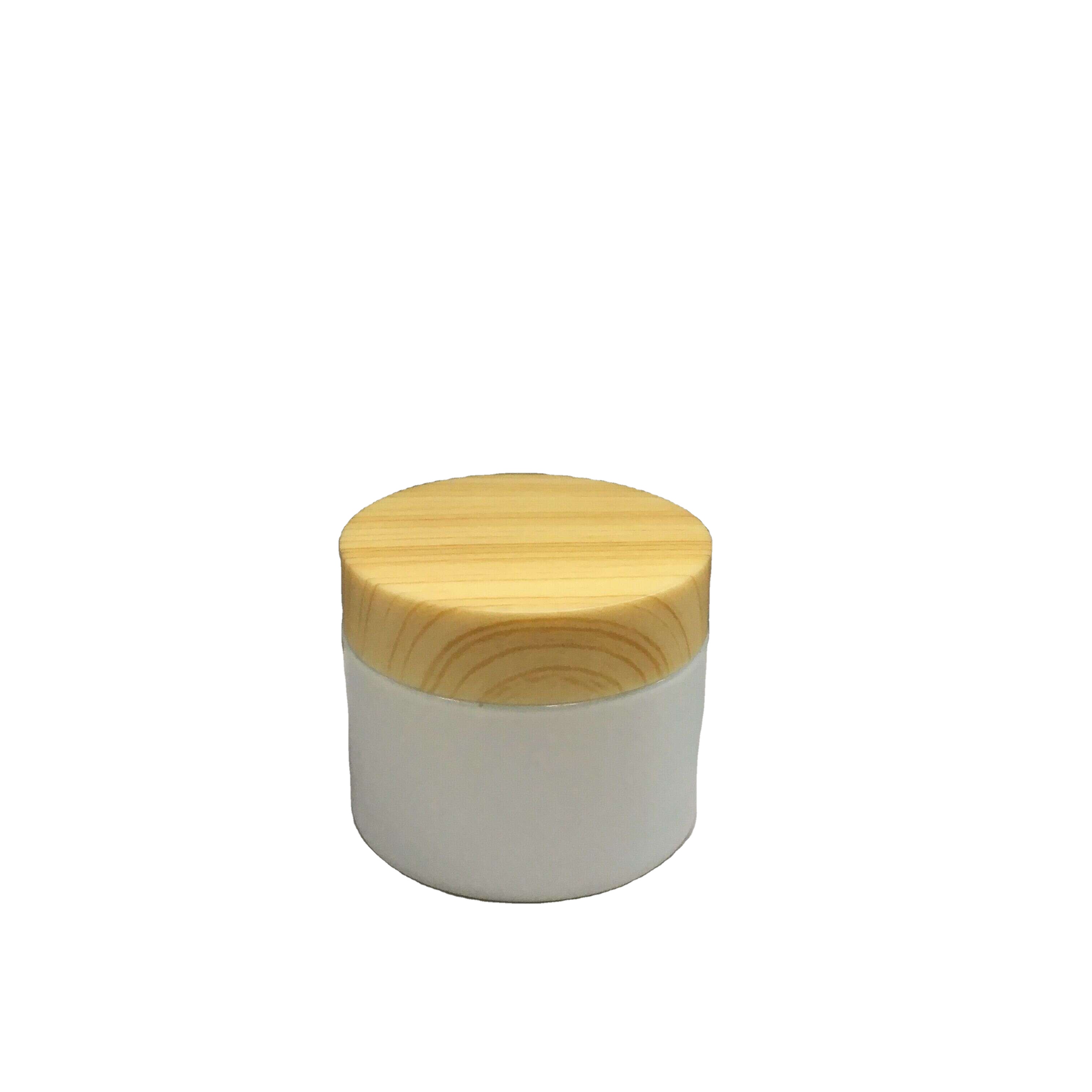glass cosmetic jar with bamboo looking lid 50ml