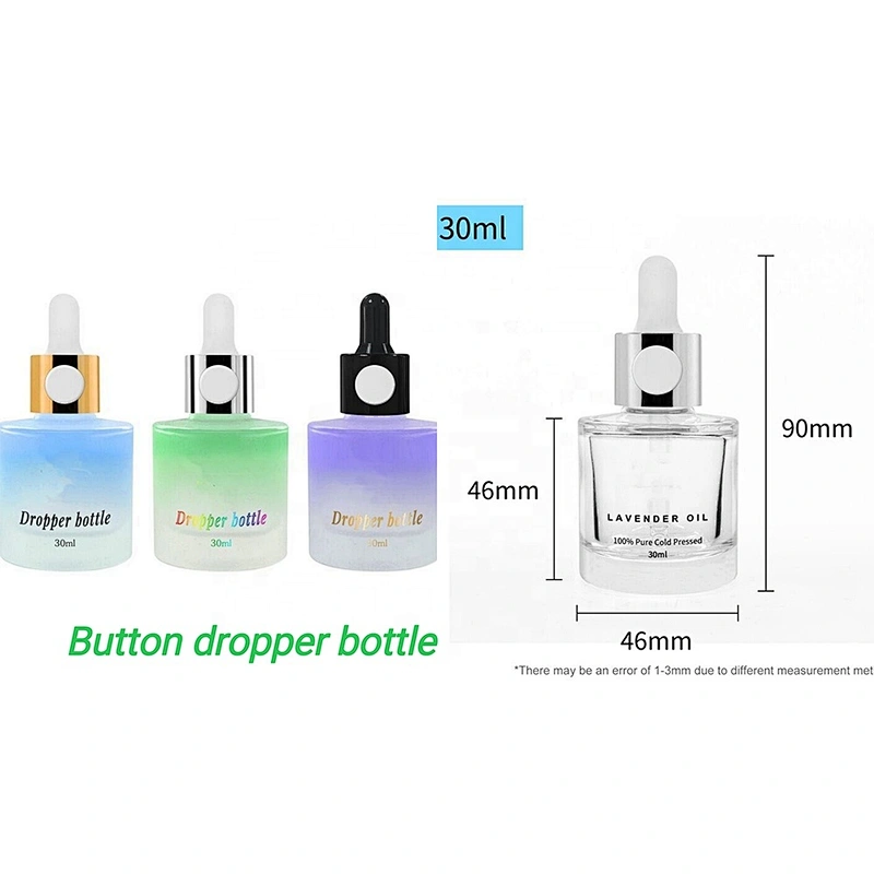 30 ml gradient frosting button dropper bottle round molded dropper bottle for essential oil and serum wholesale glass bottles