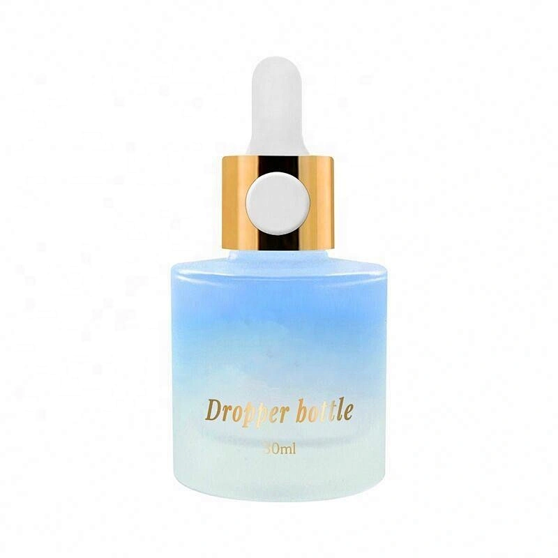 30 ml gradient frosting button dropper bottle round molded dropper bottle for essential oil and serum wholesale glass bottles