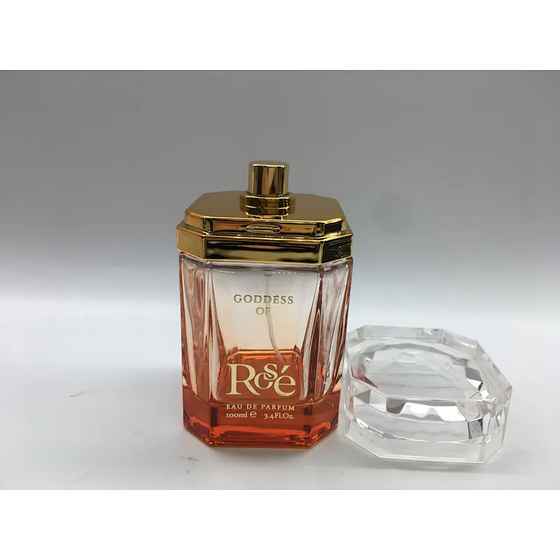 square perfume 100ml translucent orange luxury glass bottle package free sample custom logo