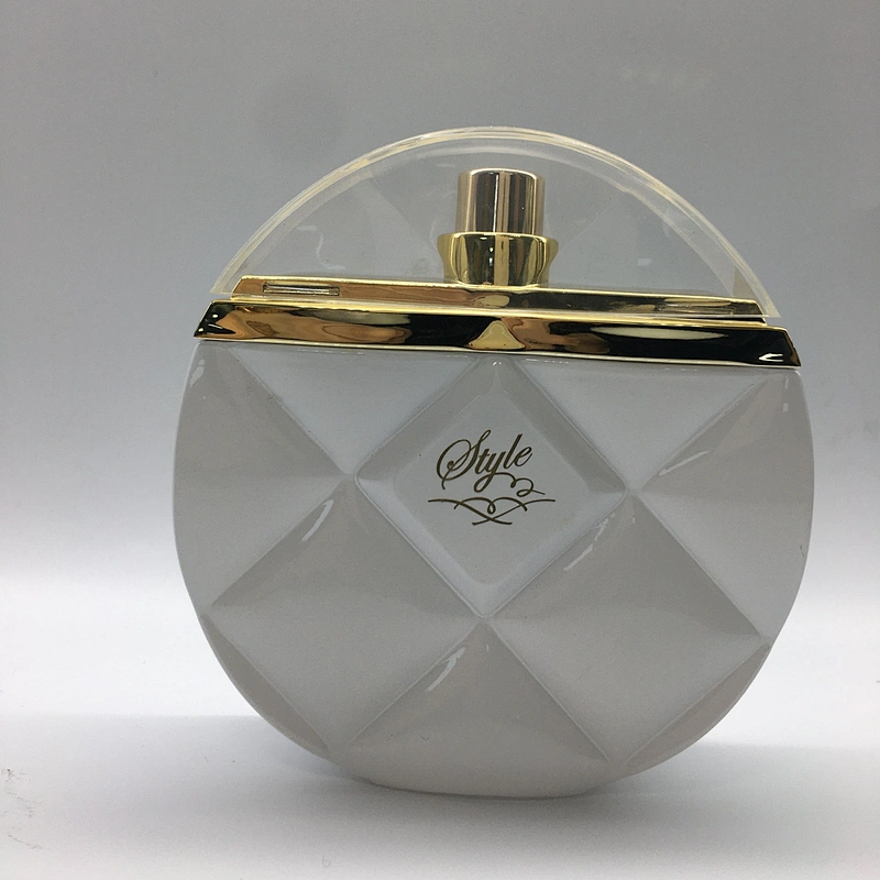 crimp neck perfume bottle aluminum alloy perfume luxury glass bottle 100ml round