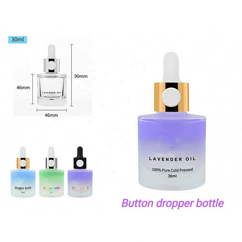30 ml gradient frosting button dropper bottle round molded dropper bottle for essential oil and serum wholesale glass bottles