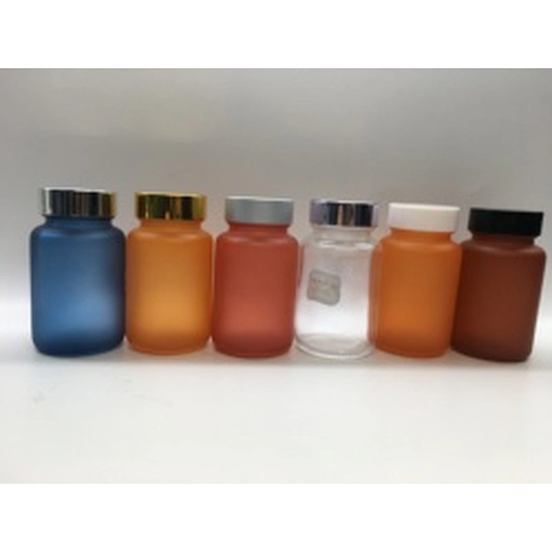 Glass Bottle Manufacturer Frosted Color Cap Amber Vitamin Tablet Glass Bottle Medicine Container