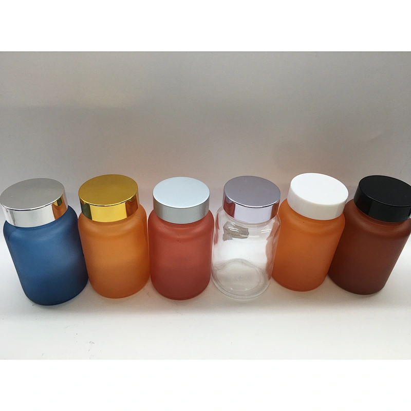 Glass Bottle Manufacturer Frosted Color Cap Amber Vitamin Tablet Glass Bottle Medicine Container