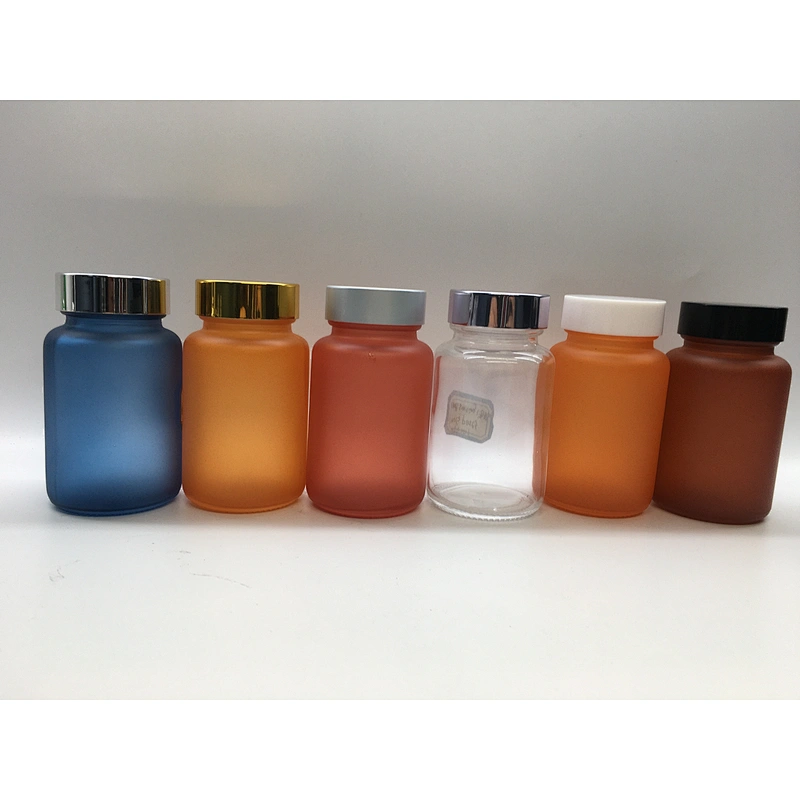 Glass Bottle Manufacturer Frosted Color Cap Amber Vitamin Tablet Glass Bottle Medicine Container