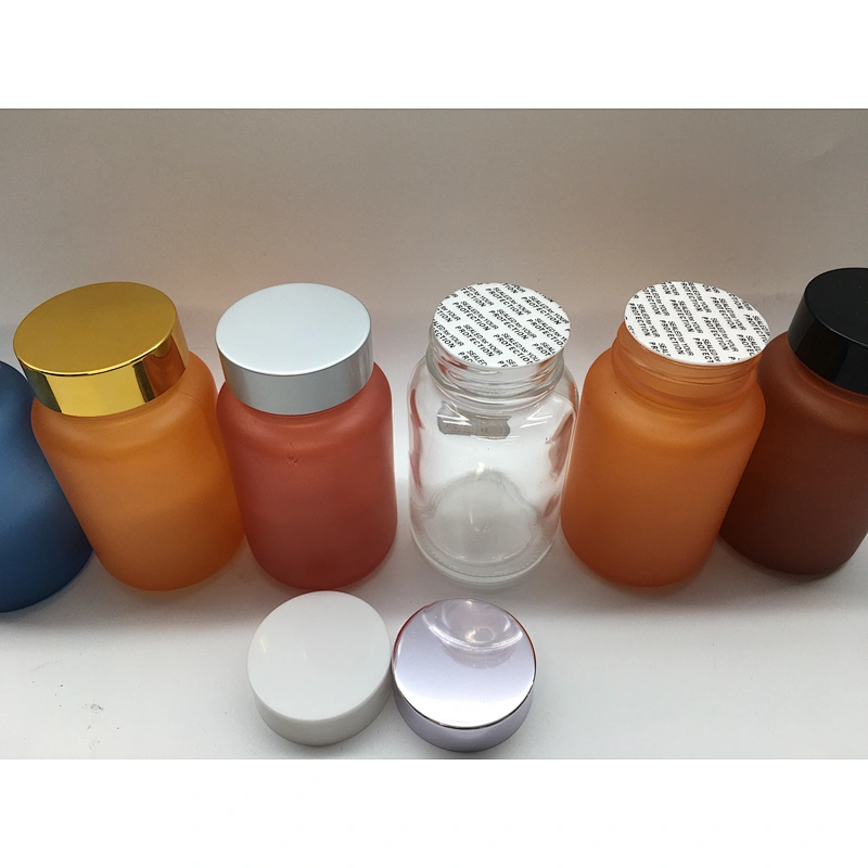 Glass Bottle Manufacturer Frosted Color Cap Amber Vitamin Tablet Glass Bottle Medicine Container